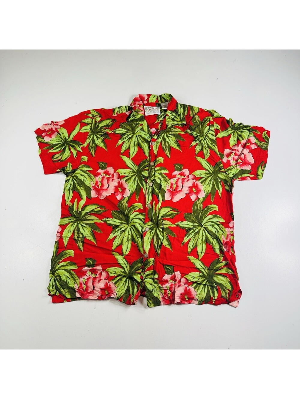 Thums Up Vintage Hawaiian Shirt Red Green Floral Men’s Size Large